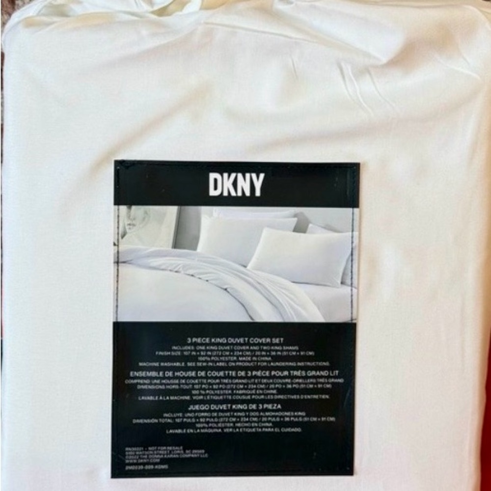 DKNY White King Size Duvet Cover Set includes 2 King Size Sham Covers